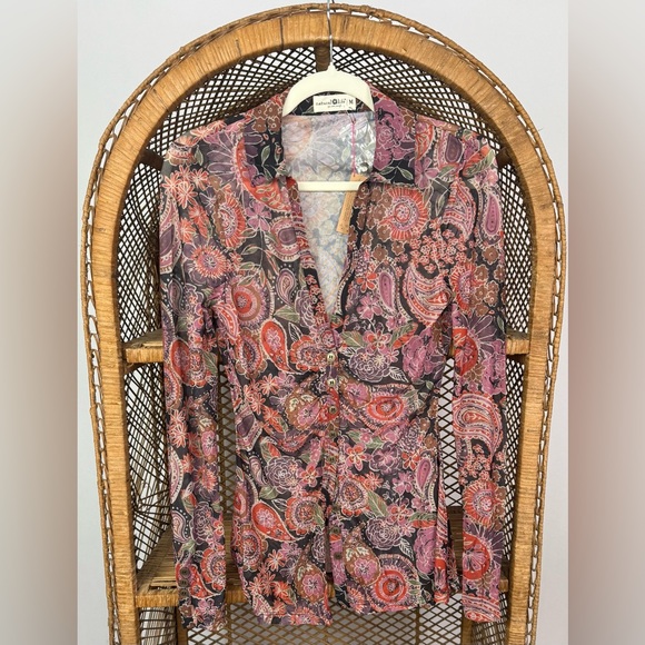 Natural Life Carina Mesh Top Black Sketched Paisley Long Sleeve Size XS NWT - Picture 4 of 9